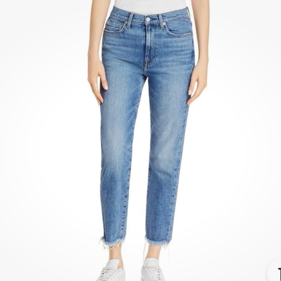 7 For All Mankind High Waist Cropped Straight Leg Raw Hem Jeans Size 32 - Picture 3 of 14